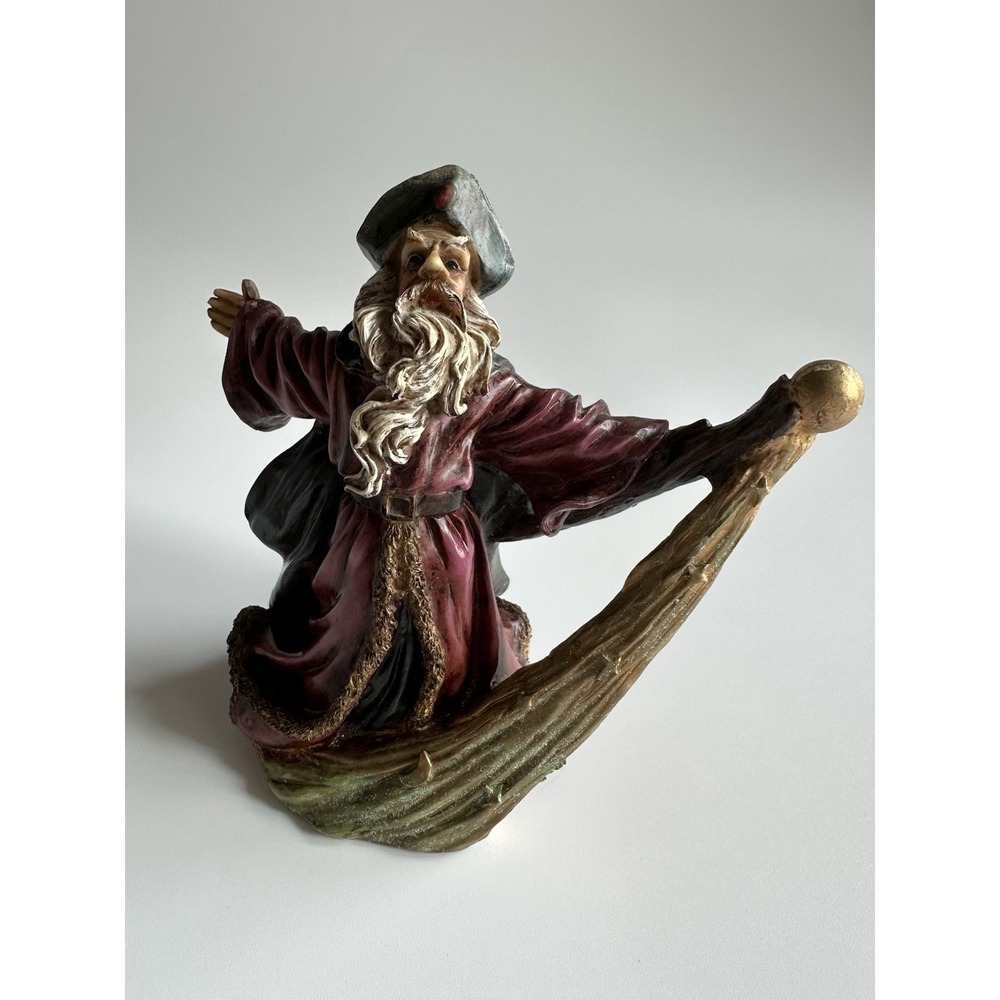 Resin Wizard Statue Burgundy Red Casting Magic Spell w/ Staff 6" Tall Unbranded